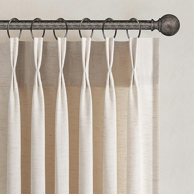 Topfinel 105 Inch Curtains 2 Panels Set,Two Packs Pinch Pleat Back Tab Linen Window Semi Sheer Privacy Thick Decorative Curtain Drapes for Living Room Bedroom,40x105 in Long,Ivory Beige