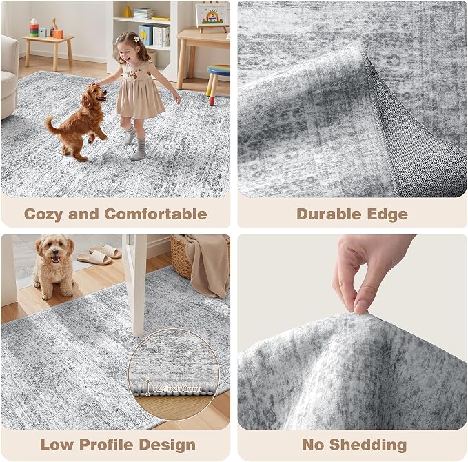 Kitchen Rugs Sets of 3, 2x3 2x4 2x5 Rug Runner,Grey | 3 Piece Washable Rug for Hallway,Entryway,Bedroom,Dining Room,Thin,Soft Runner Rug,Stain Resistant Indoor Carpet,Non Slip