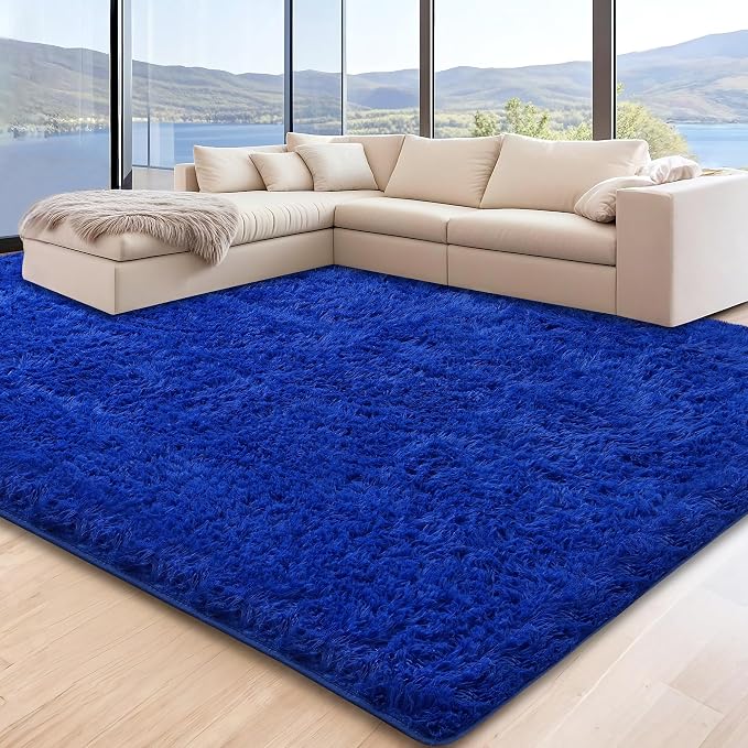6x9 Blue Fluffy Shag Area Rugs for Living Room Bedroom Boys Kids | Ultra Soft Comfy, Large Fuzzy Shaggy Plush Carpet for Nursery Girls Teen Dorm, Modern Indoor Home Decor, Upgrade Non-Slip