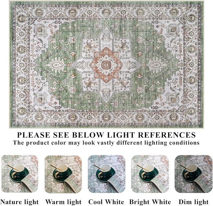 RUUGME Washable 9x12 Area Rugs - Large Boho Rugs for Living Room Kitchen Stain Resistant Carpet Vintage Tribal Rugs for Bedroom with Non Slip Backing Decor Floor Decoration Mat 9x12 Sage/Green