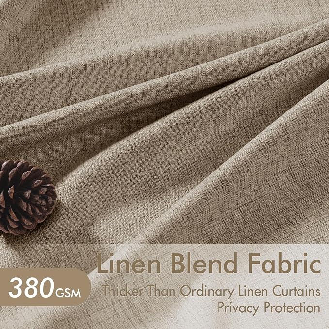 MIULEE Pinch Pleated Thick Linen Curtains 40x90 Inches Latte 4 Panels Set | Brown, Back Tab, Memory Trained, Pinch Pleat, Semi Sheer, Light Filtering Curtains, Window Drapes for Living Room Bedroom