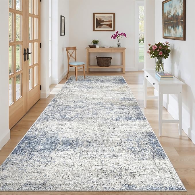 4x8 Rug Non Slip,Washable Hallway Runner Rug,Blue | Area Rugs for Kitchen,Entryway,Bedroom,Bathroom,Nursery Room,Thin,Soft Runner Rug,Stain Resistant Indoor Carpet