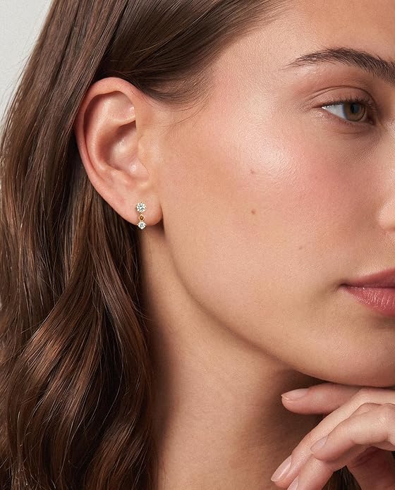 ASHINE 14K Gold Plated Dangle Flat Back Earrings | Sterling Silver Posts Dainty Double Stone Multi-Shape Earring | Tragus Cartilage Piercing Jewelry for Women