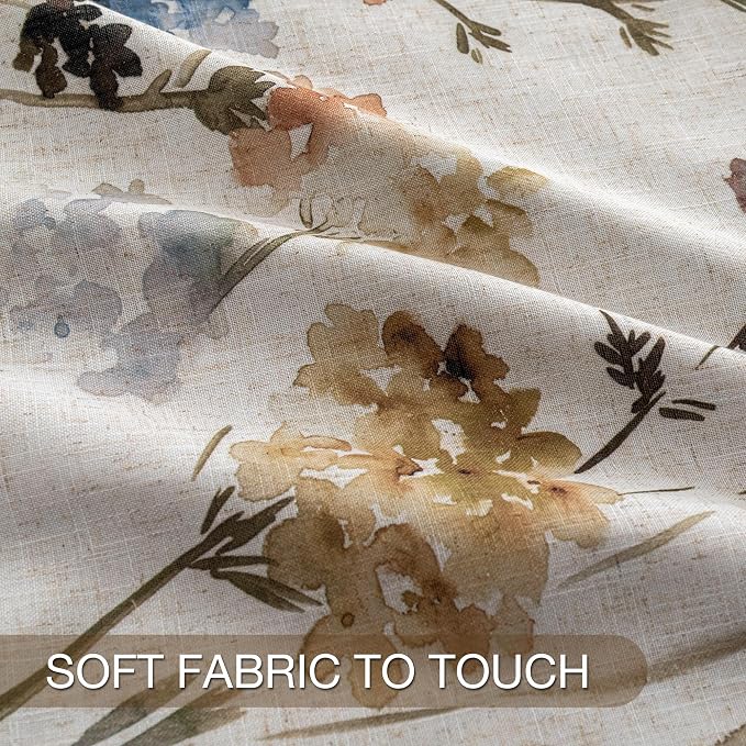 MYSKY HOME 100% Blackout Linen Floral Curtains 90 Inch Long 2 Panels Farmhouse Pattern Printed Double Layer Thermal Insulated Soundproof Drapes for Living/Dining Room, Yellow, 52" Wide Each Panel