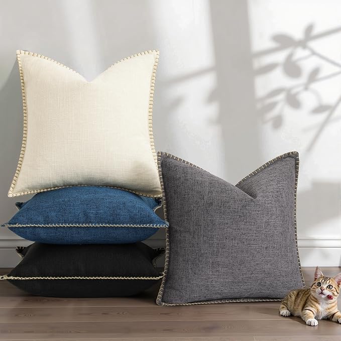 decorUhome Dark Grey Faux Linen Outdoor Throw Pillow Covers 20x20 Set of 2 | Fall Decorative Textured Neutral Modern Farmhouse Pillow Covers with Stitched Edge for Couch Sofa Bed Living Room