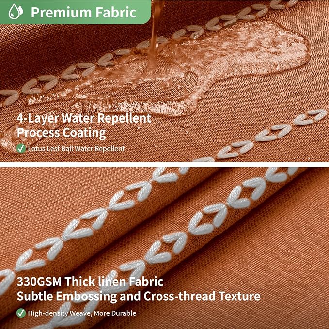 eachope Boho Farmhouse No Hook Shower Curtain Set with Snap-in Fabric Liner,Heavy-Duty Linen Textured Rustic Striped Design,Water-Repellent with Tassels and Sheer Window,Orange,71x74
