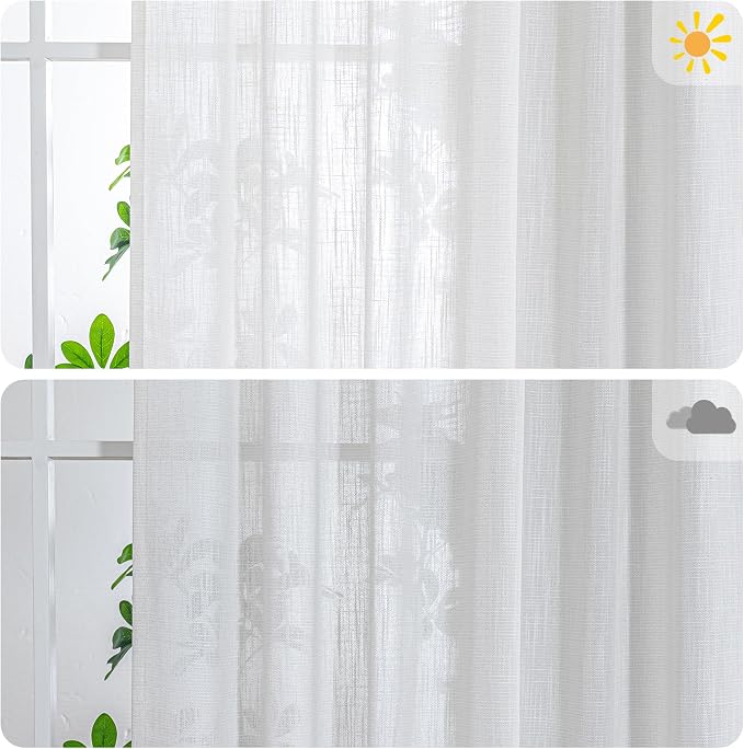 MYSKY HOME 90 Inch Natural Curtains for Sliding Glass Door Windows, Living Room Decoration Cotton Drapes Soft Comfortable Touch Farmhouse Country Patio Treatment Set, Beige White, 100" Width, 1 Panel