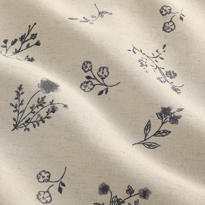 Boho Floral Spring 100% Blackout Curtains 84 Inch Length 2 Panels Set, Linen Texture Farmhouse Curtains with Beige Tassel for Living Room Bedroom, Vintage Rustic Rod Pocket,Black