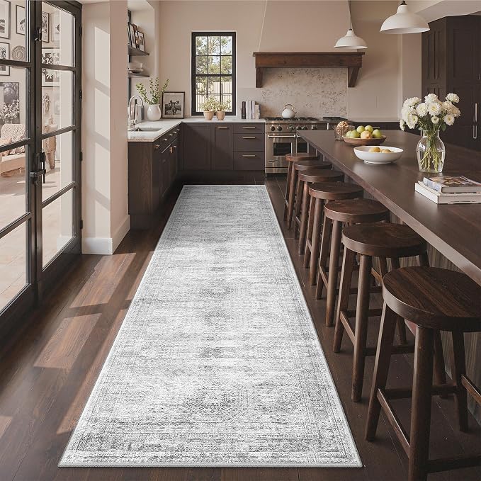 3x12 Runner Rug Non Slip,Washable Hallway Runner Rug,Grey | Carpet Runners for Hallway 12ft,Entryway,Bedroom,Living Room,Thin,Soft, Long Rug,Stain Resistant Indoor Carpet