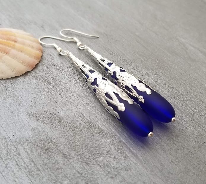 Handmade Sea Glass Earrings, Hawaiian Jewelry for Women, Long Teardrop Earrings Beach Jewelry, Sea Glass Jewelry For Women Birthday Gift For Her