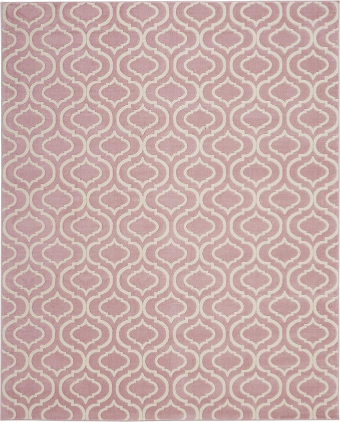 Nourison Home Jubilant Trellis Pink 8'6'' x 12' Area-Rug, Easy-Cleaning, Non Shedding, Bed Room, Living Room, Dining Room, Kitchen (8x12)