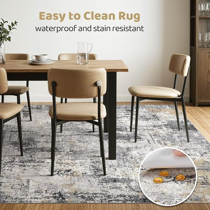 10x14 Area Rugs Living Room: Washable Large Abstract Soft Stain Resistant Indoor Floor Rugs Non-Slip Accent Carpet for Bedroom Nursery Playroom Office Dining Room Home House- Gray Beige