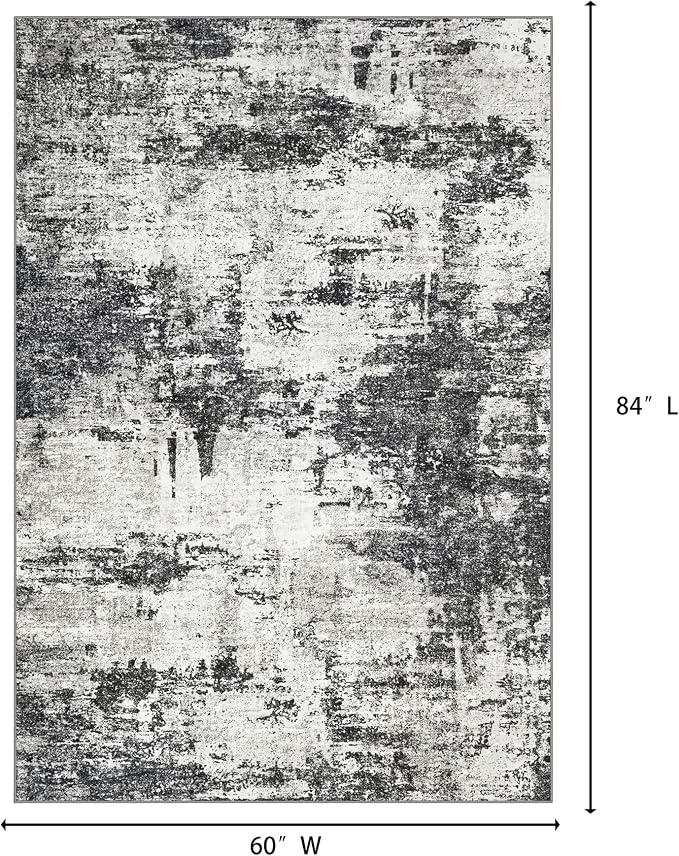 Area Rug Living Room Rugs: 5x7 Washable Rug with Anti-Slip Backing Non-Shedding Stain-Resistant Foldable Modern Abstract Carpet for Bedroom Dining Room Nursery Home Office - Black