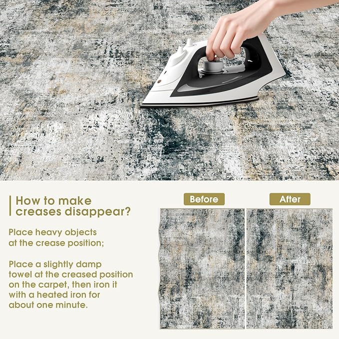 Area Rug Living Room Rugs: 5x7 Washable Rug with Anti-Slip Backing Non-Shedding Stain-Resistant Foldable Modern Abstract Carpet for Bedroom Dining Room Nursery Hallway Home Office Black Grey Brown