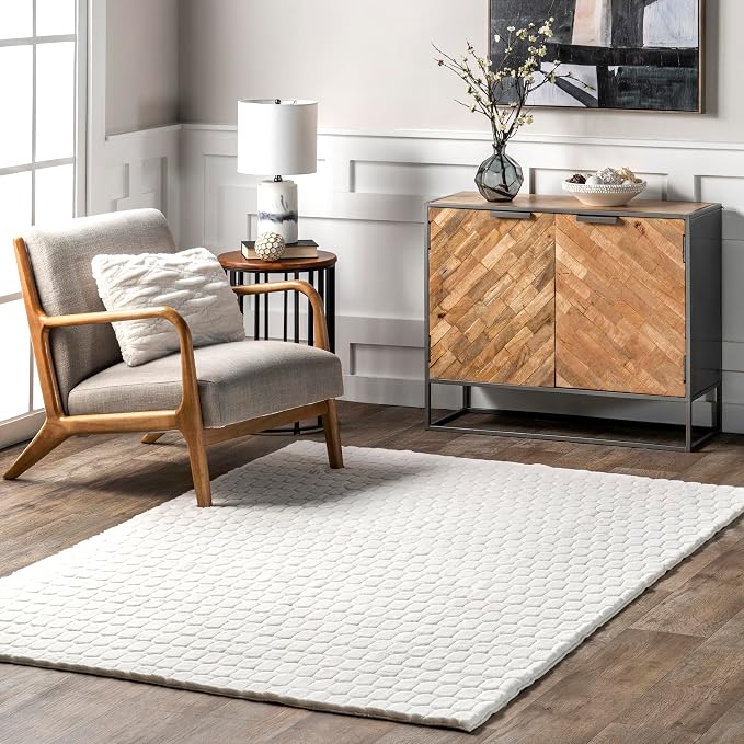 nuLOOM Nia White Geometric Washable Area Rug, 2' x 3' | Nuloom Nia Geometric 2' x 3' Machine Washable Accent Rug for Living Room Bedroom Dining Room Entryway, White