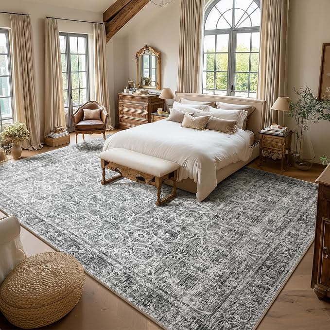 Washable Rugs for Living Room: 10x14 Area Rugs for Bedroom Ultra Soft Non-Slip Stain Resistant Vintage Boho Large Carpet for High-Traffic Dining Room - Farmhouse Decor