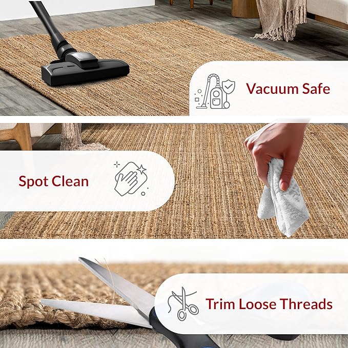 Nuloom Ashli Hand Woven, Natural, 5' x 8', Farmhouse, Jute, Soft and Textured, High Traffic, Stain Resistant, Easy Clean, Durable Area Rug for Bedroom, Living Room, Dining, Den, Foyer, Entryway