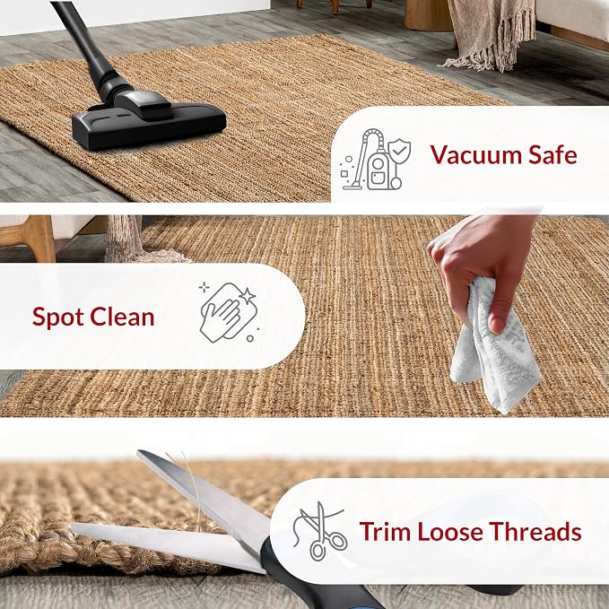 Nuloom Ashli Hand Woven, Natural, 7'6" x 9'6", Farmhouse, Jute, Soft and Textured, High Traffic, Stain Resistant, Easy Clean, Durable Area Rug for Bedroom, Living Room, Dining, Den, Foyer, Entryway