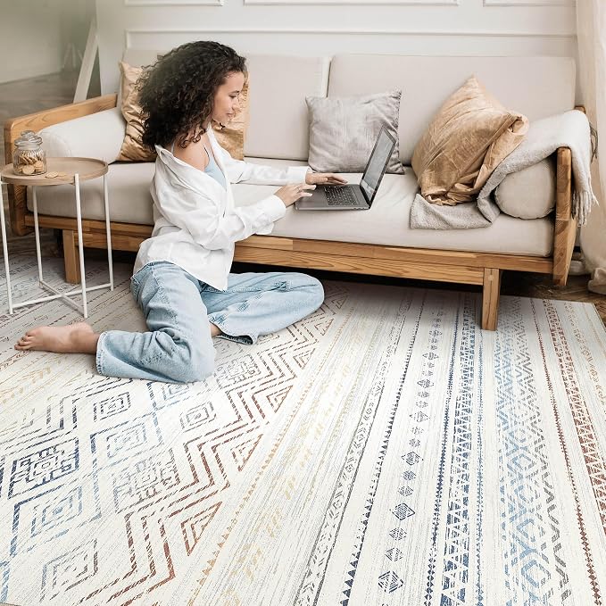 Tortania Area Rug Living Room Rugs- 6x9 Washable Large Soft Neutral Boho Moroccan Bohemian Farmhouse Rug Indoor Floor Carpet for Bedroom Under Dining Table Home Office Decor - Multicolor