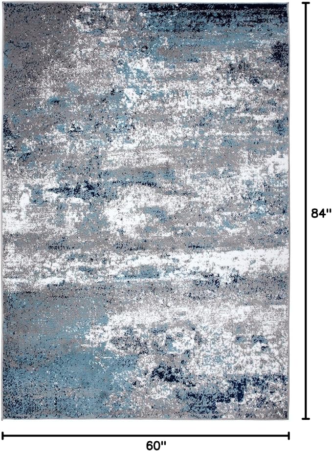 Rugshop Watercolor Distressed Modern Bohemian Area Rug Blue 5' x 7'