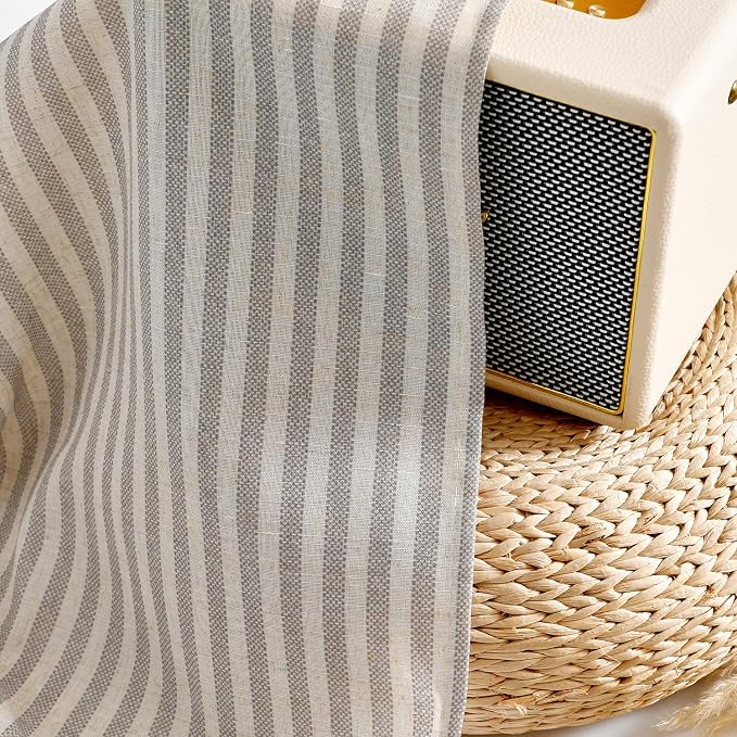 Vangao Taupe Grey Stripe Linen Tiers Curtains 24 Inch Farmhouse 2 Panels | Light Filtering, Semi Sheer, for Kitchen, Living room, Tickingstripe Drapes, Pinstripe, Window Treatments