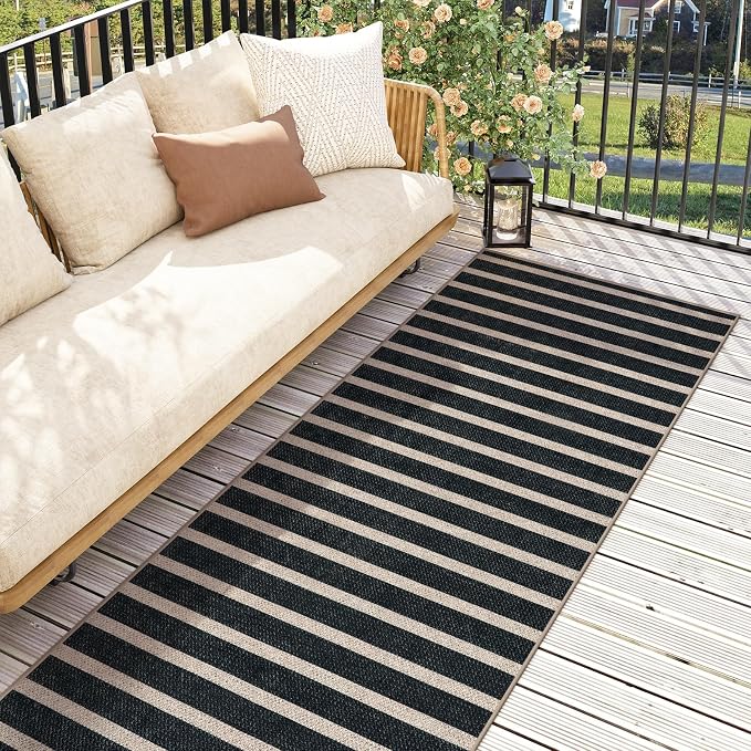 Lahome Striped Easy Jute Kitchen Runner Rug, 2x6 Washable Rugs for Hallways | Indoor Outdoor Black Non Slip Entryway Runners, Modern Farmhouse Neutral Carpet for Laundry Room Front Porch Entry