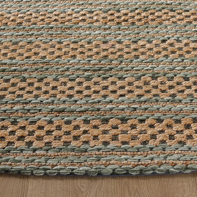 Martha Stewart X SAFAVIEH Collection Area Rug - 6' Round, Natural & Green, Handmade Wool & Jute, Ideal for Living Room, Bedroom, Dining Space (MSR9528Y)