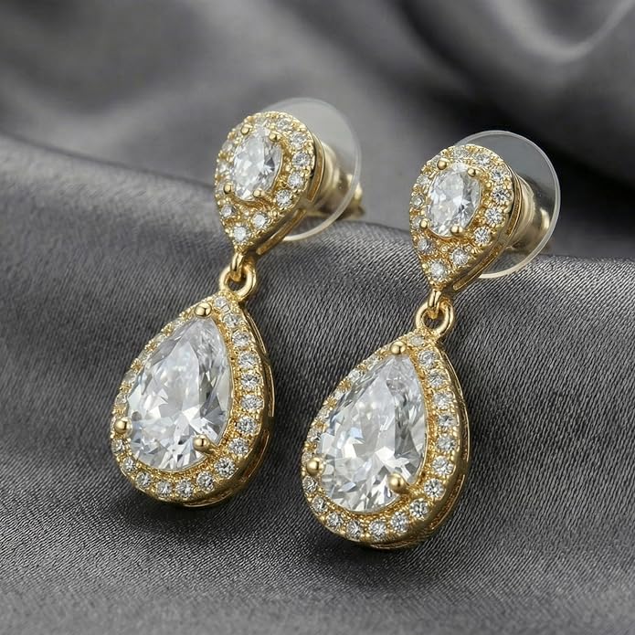 Mariell Cubic Zirconia Crystal Teardrop Dangle Bridal and Wedding Earrings, CZ Jewelry for Brides, Bridesmaids, Homecoming, Prom and Dressy Everyday Wear