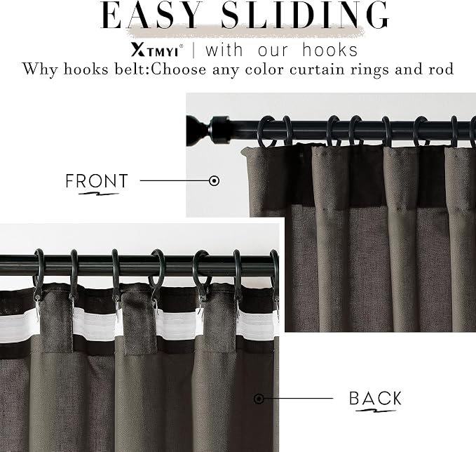 XTMYI Brown Curtains 84 Inch Length 2 Panels Set for Living Room,Linen Semi Sheer Light Filtering Rustic Farmhouse Curtains Drapes 84 Inches Long