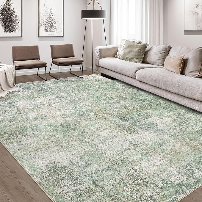DMOYEST Area Rug Living Room Rugs - 9x12 Abstract Large Soft Indoor Washable Rug Neutral Modern Low Pile Carpet for Bedroom Dining Room Farmhouse Home Office - Green Grey