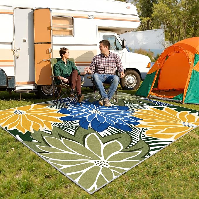 ZonLi Colorful Outdoor Rug 8x10Ft Waterproof Multicolored Indoor Area Rug Washable Outdoor Patio Rugs Tropical Floral Non Slip Outdoor Carpet for Living Room, Pool,Backyard,Deck,Camping