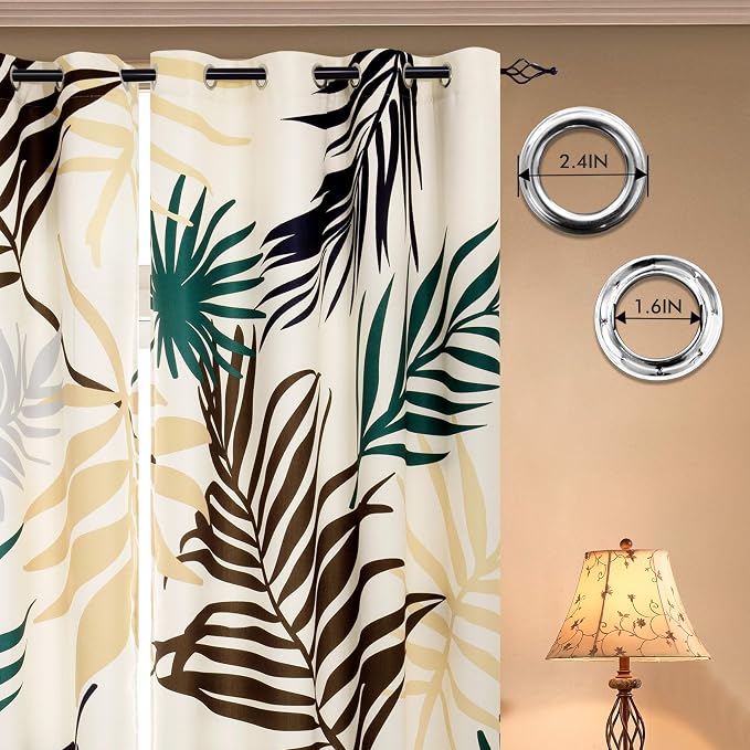 SUBRTEX Boho Leaf Printed Curtains 63 inch Long 2 Panels, Room Darkening Vibrant Floral Drapes, 50% Blackout Light Flitering, Semi Sheer Farmhouse Curtains for Living Room, 52Wx63L, Yellow Leaf