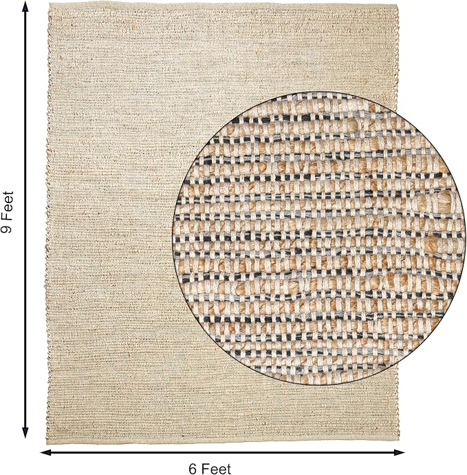 Chardin home 6x9 Jute Cotton Hand Woven Area Rug, Natural Jute Gray Charcoal Braided Boho Farmhouse Rug, Reversible Rustic Natural Fiber Carpet for Living Room Bedroom Dining Room