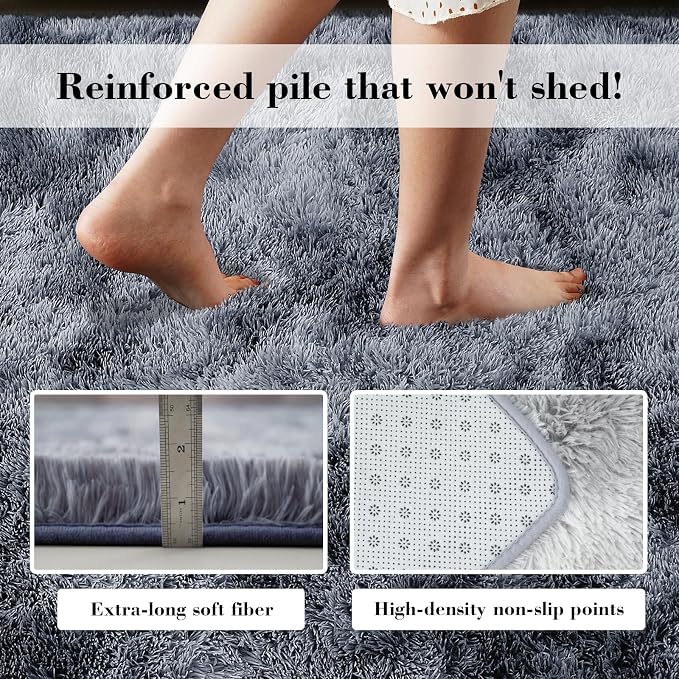 Fluffy Rug Shag Area Rug, Mottling Dark Grey 2x4 Area Rugs for Bedroom, Small Bedside Rug, Soft Fluffy Shag Entryway Throw Rugs for Living Room Bedroom Room Home Decor