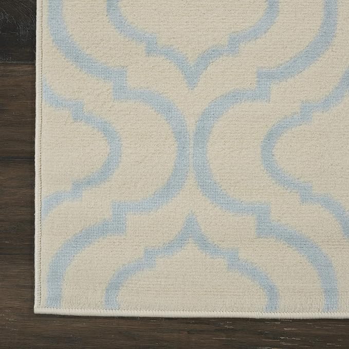 Nourison Home Jubilant Trellis Ivory/Blue 2'3" x 7'3" Area -Rug, Easy -Cleaning, Non Shedding, Bed Room, Living Room, Dining Room, Kitchen (2x7) )