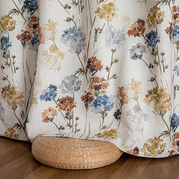 MYSKY HOME Extra Long 100% Blackout Curtains 108 Inches Long 2 Panels for Living Room Bedroom Farmhouse Floral Patterned Double Layer Thermal Insulated Grommet Window Treatments, Yellow, 52" W Each
