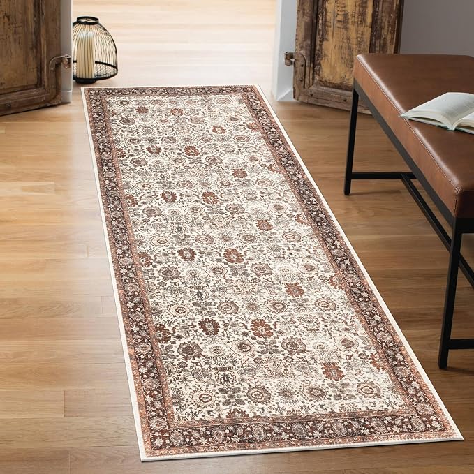 Keen Home Design 30"x84" Rug - Machine Washable Runner Rug with Non-Slip Backing, Ideal for Hallway, Entryway, Kitchen, Laundry Room - Vintage, Easy Clean, Durable, Low Pile - (2'6" x 7')