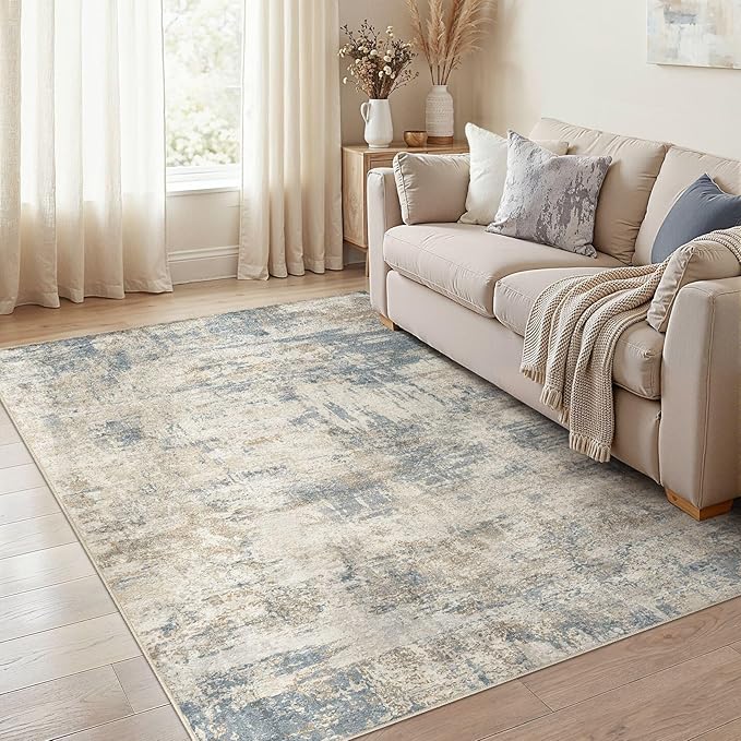 cotiled 5x7 Area Rugs Abstract Soft Non Slip Washable Living Room Rug | Stain Resistant, Robot Vacuum & Pet Friendly, Low-pile, For Living Room, Bedroom, Dining Table, Nursery Light Blue