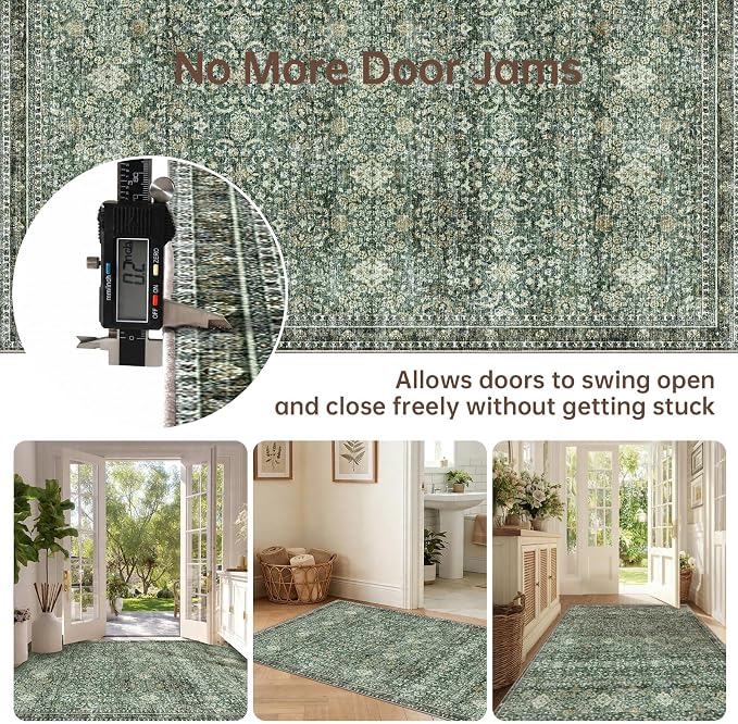 Sasttie 2x3 Rug, Ultra-Soft Washable Rug, Low Pile Foldable Thin Carpets with Non-Slip Backing, Skin-Friendly Stain Resistant Carpet for Living Room, Bedroom, Kitchen, Dorm, 2x3, Dark Green