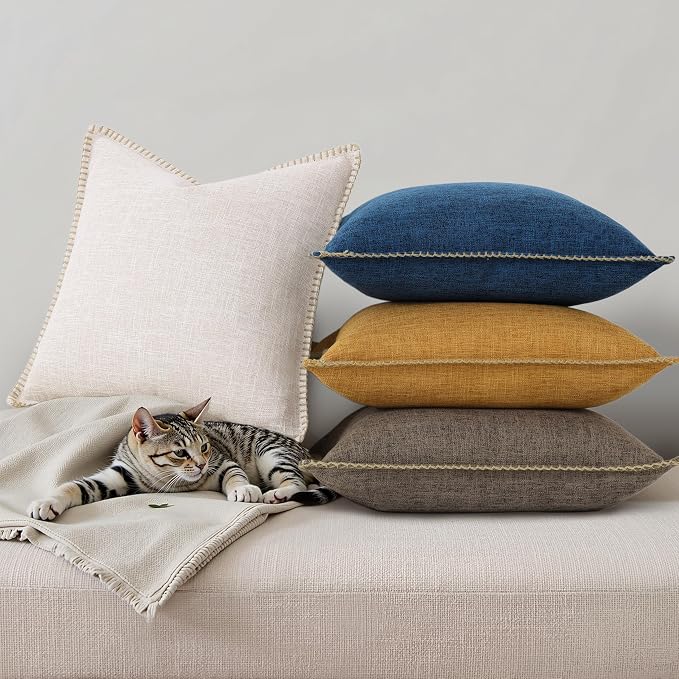decorUhome Bronze Faux Linen Outdoor Throw Pillow Covers 24x24 Set of 2 | Fall Decorative Textured Neutral Modern Farmhouse Pillow Covers with Stitched Edge for Couch Sofa Bed Living Room