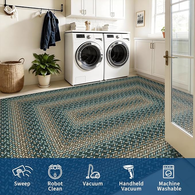 GarveeHome Easy Jute 3x5 Modern Braided Print Washable Rugs for Living Room | Indoor Non Slip Stain Resistant Small Area Rugs Living Room Bordered Throw Carpet Jute Rugs for Bedroom Kitchen, Slates