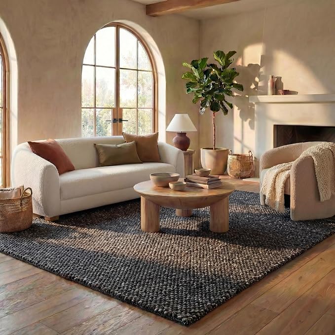 SAFAVIEH Natura Area Rug 6x8, Wool Knotted Black & Grey NAT425Z