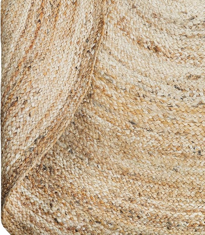 Jute Braided Area Rug, 5 feet Round, Stain Resistance Natural Handmade Circle Boho Area Rug for Entryways, Living Room, Bedroom, Farmhouse Vintage Decor, Reversible Jute Rug