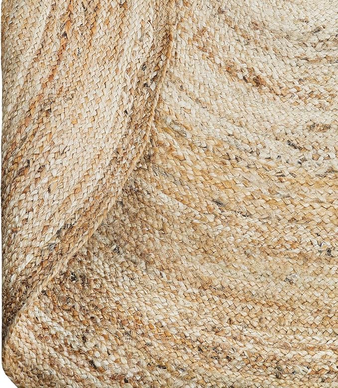 Jute Braided Area Rug, 4 feet Round Jute Braided Rug, Stain Resistan Natural Handmade Circle Boho Area Rug for Entryways, Living Room, Bedroom, Farmhouse Vintage Decor, Reversible Rug