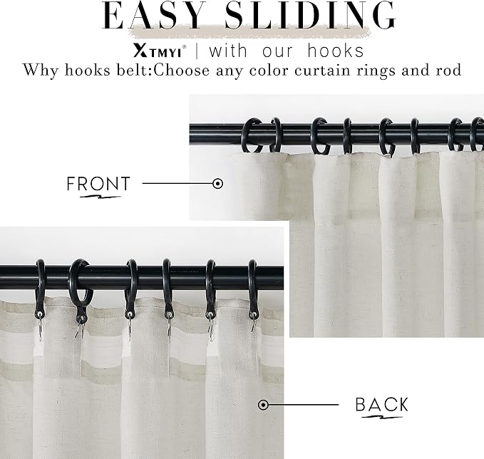 XTMYI Linen Drapery 92 Inch Curtains Length 2 Panels Set, Back Tab Sheer Window Curtains Living Room Bedroom, 50x92 Inches Long, Cream