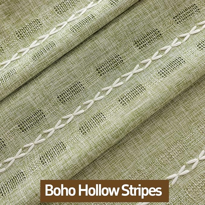 Boho Curtains for Bedroom Living Room Floor to Ceiling, Light Filtering Tassels Privacy Country Vintage Christmas Bohemian Stripes Window Treatment Back Tab, 2 Panels 50" x 90" Sage Green