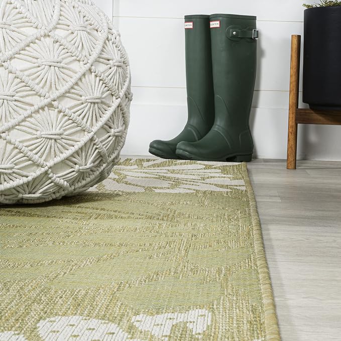 JONATHAN Y Floral Textured Weave Indoor Outdoor Area Rug 4X6 Green/Cream, Zinnia Modern for Backyard, Patio, Porch, Easy-Cleaning, High Traffic, Pet-Friendly, Non-Shedding (SMB110H-4)