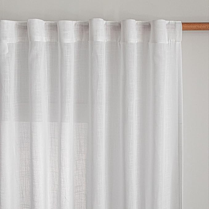 MYSKY HOME 95 Inches Long White Curtains for Living Room Bedroom Light Filtering Semi Sheer Patio Curtains & Drapes Soft Sliding Glass Door Window Treatments Back Tab Farmhouse, 100" x 95", 1 Piece