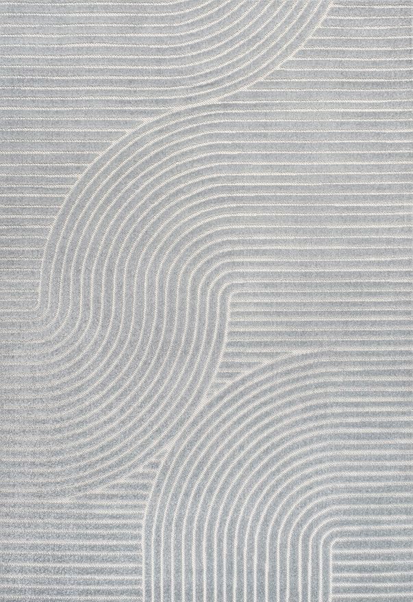 JONATHAN Y Hallie High-Low Curve Light Blue/Cream 3x5 Indoor/Outdoor Area Rug, Minimalist Geometric, Pet Friendly, for Patio, Backyard, Living Room, Bedroom, Office, Hose-Washable (SCN100E-3)
