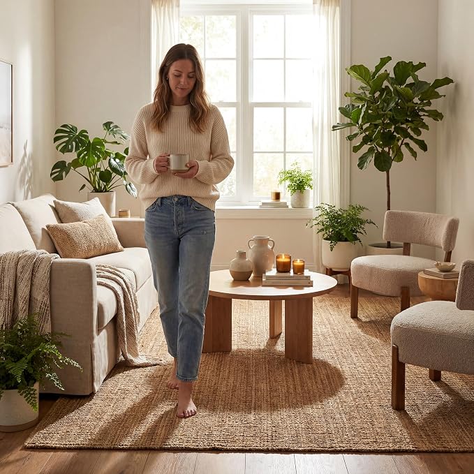 Nuloom Ashli Hand Woven, Natural, 4' x 6', Farmhouse, Jute, Soft and Textured, High Traffic, Stain Resistant, Easy Clean, Durable Area Rug for Bedroom, Living Room, Dining, Den, Foyer, Entryway